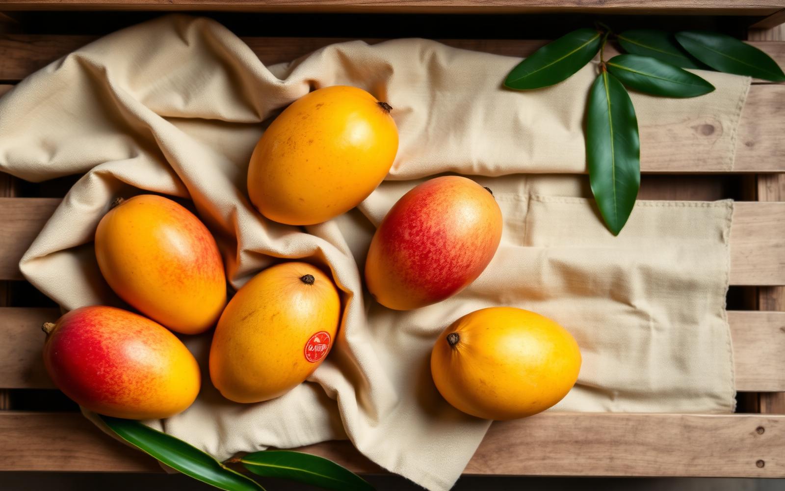 Fresh Alphonso mangoes in a crate